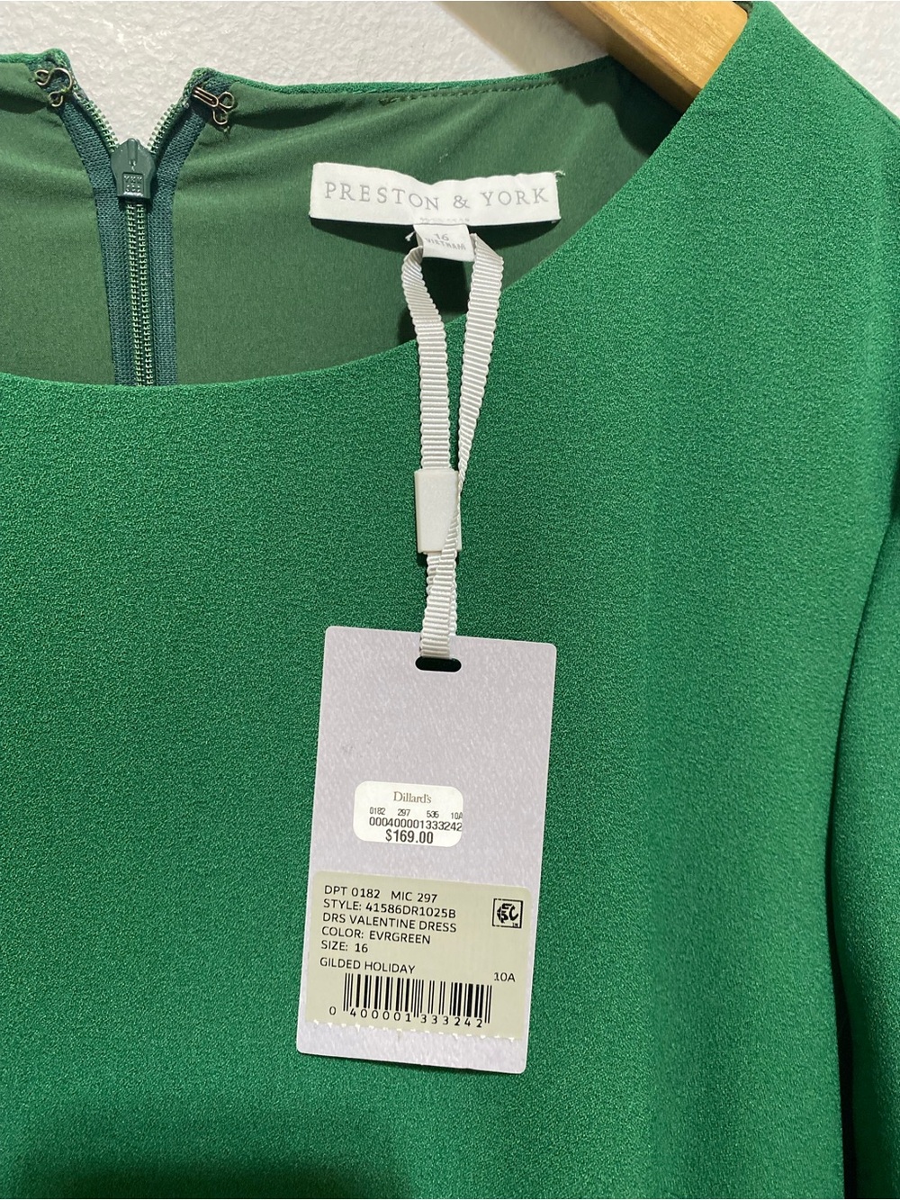NWT Preston & York Green Long Sleeve Ruffle Crepe Dress Women’s Sz 16 - Picture 5 of 10